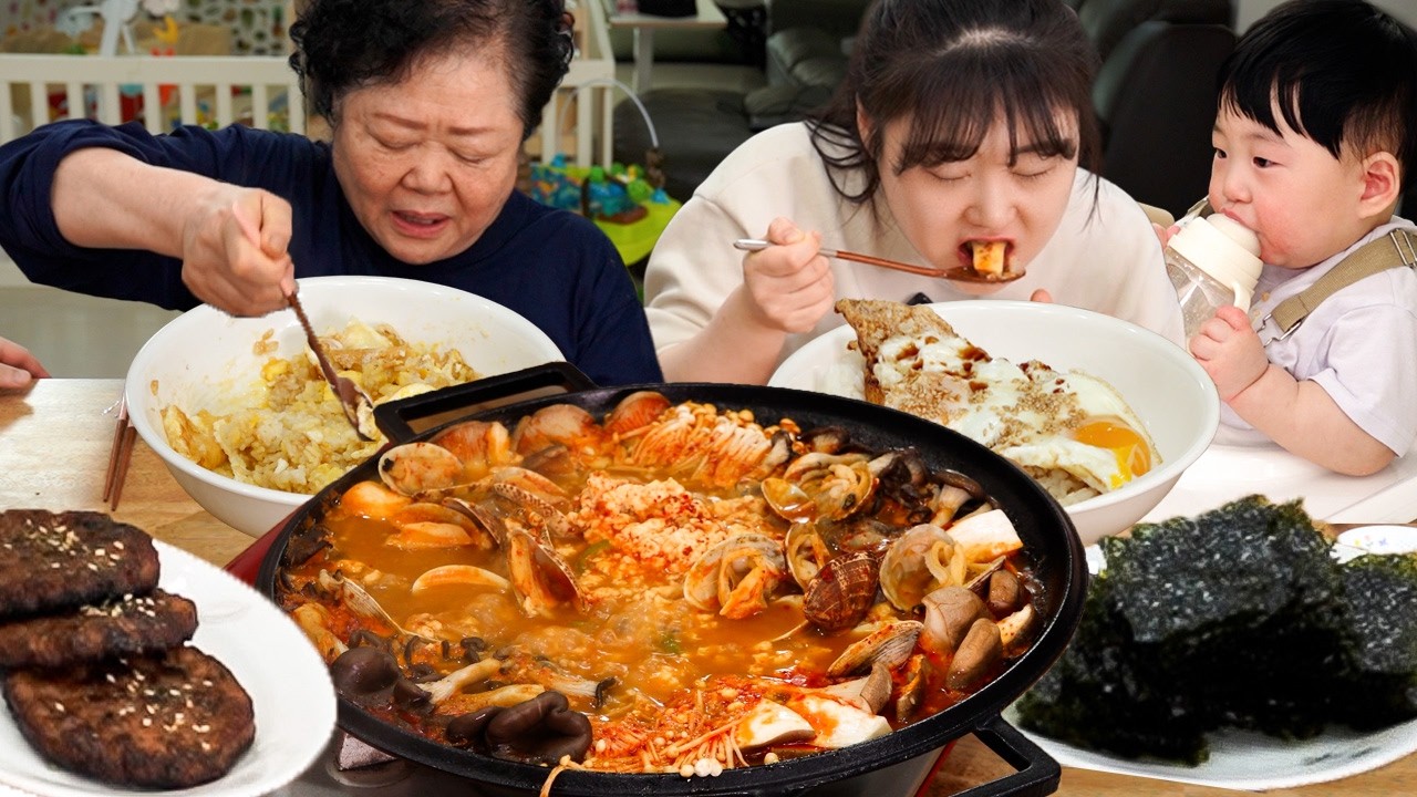 바지락 듬뿍! 얼큰한 초당 순두부 전골과 간장계란밥🍲즐거운 가족먹방😋MUKBANG