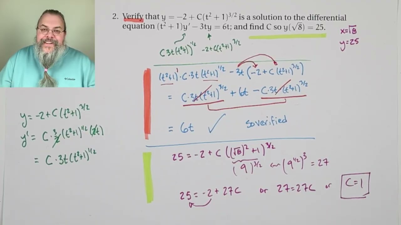 Quiz 2 problems for Diff. Eq. -- Verifying, separable, linear first-order