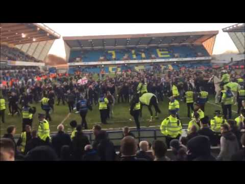Millwall - Leicester Lions fans invade the pitch after quarter-final qualification