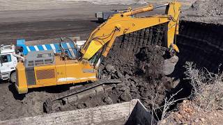 Liebherr 964 Excavator Loading Overburden At Busy Coal Mine