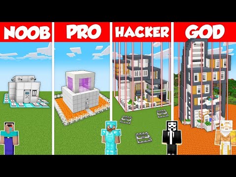Noob Builder - Minecraft - SECURITY BASE HOUSE BUILD CHALLENGE - Minecraft Battle: NOOB vs PRO vs HACKER vs GOD / Animation