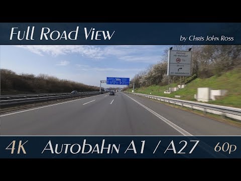 Autobahn (A1, A27), Germany:  Grundbergsee - Bremer Kreuz - Horn-Lehe - 4K (UHD/2160p/60p)