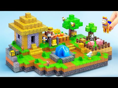 Making Minecraft Bee Farm Village with Magnetic Papercraft | Magnet Minecraft #2
