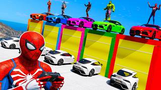 Superheroes - colors cars garage challenge Desafio com Carros Homem Aranha e Amigos GTA 5 mod