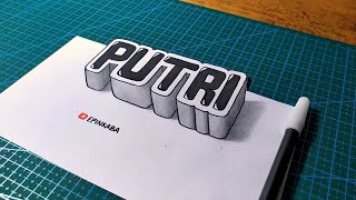 Membuat Tulisan Nama PUTRI 3D | Gambar 3 Dimensi