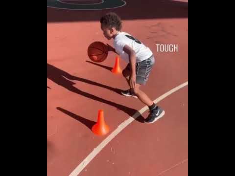 Basket fundamentals for kids. Footwork drill. 7 yr old handles like Kyrie Irving & Trae Young!