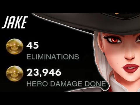 45 ELIMS! JAKE INSANE ASHE GAMEPLAY OVERWATCH SEASON 31 TOP 500