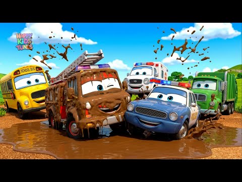 Car Wash Song | Muddy Street Vehicles & Colors | Fire Truck & Police Car 🚒🚿