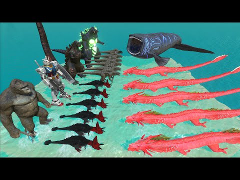 Aquatics Battle - The Bloop VS Legendary Shin Godzilla + Gundam RX78- Animal Revolt Battle Simulator