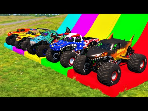 Triple Flatbed Trailer Monster Trucks Transport with Slide Color - BeamNG.drive 026