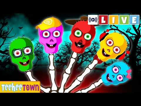 🔴 Spooky Skeleton Bulbs Finger Family | Halloween Songs for Kids | LIVE  @TeeHeeTown ​