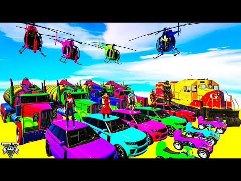 SPIDERMAN CARS Multi MEGA Ramp Challenge ! SUPERHERO GOKU Monster Truck Bikes Motos Race - GTA V
