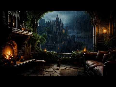 Ambience Night at Rain Thunder in castle Room | Sleep Immediately