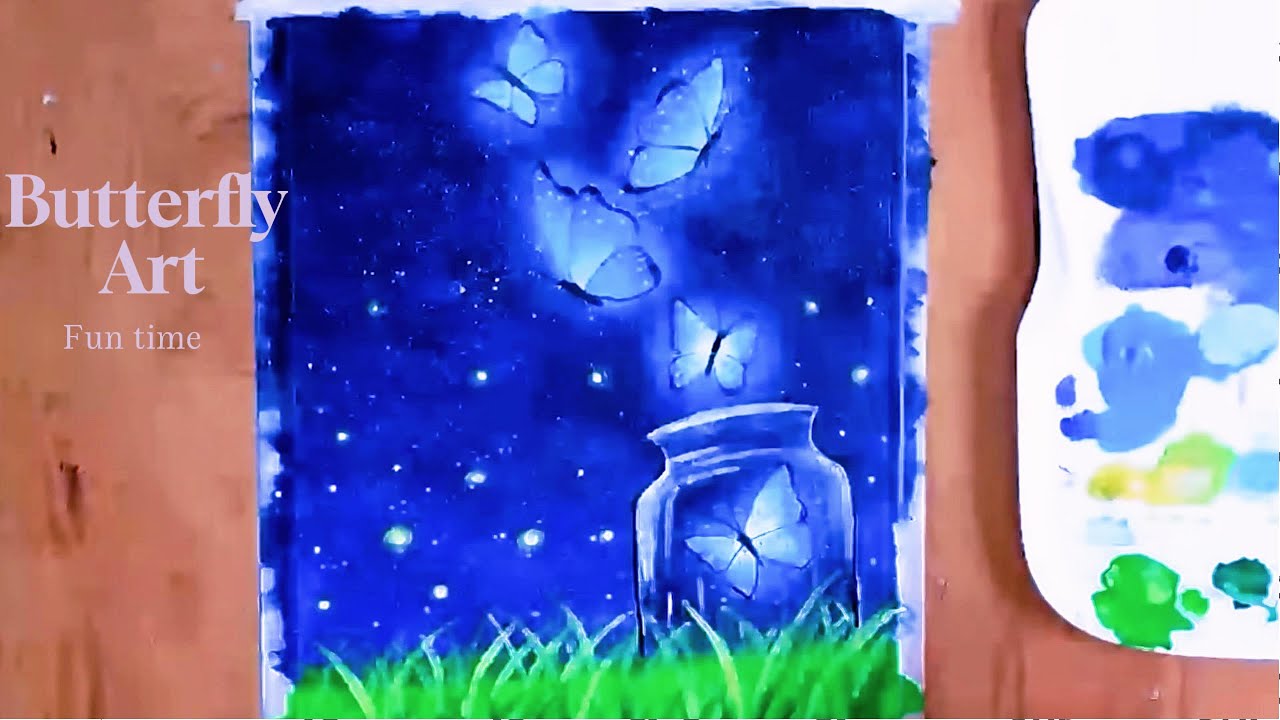 Trending Butterfly Art I Easy Butterfly Night Scenery Drawing & Painting tutorial for beginners