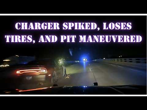 SPIKES DEPLOYED on fleeing Charger!  Trooper catches back up and performs LONG PIT Maneuver #pursuit