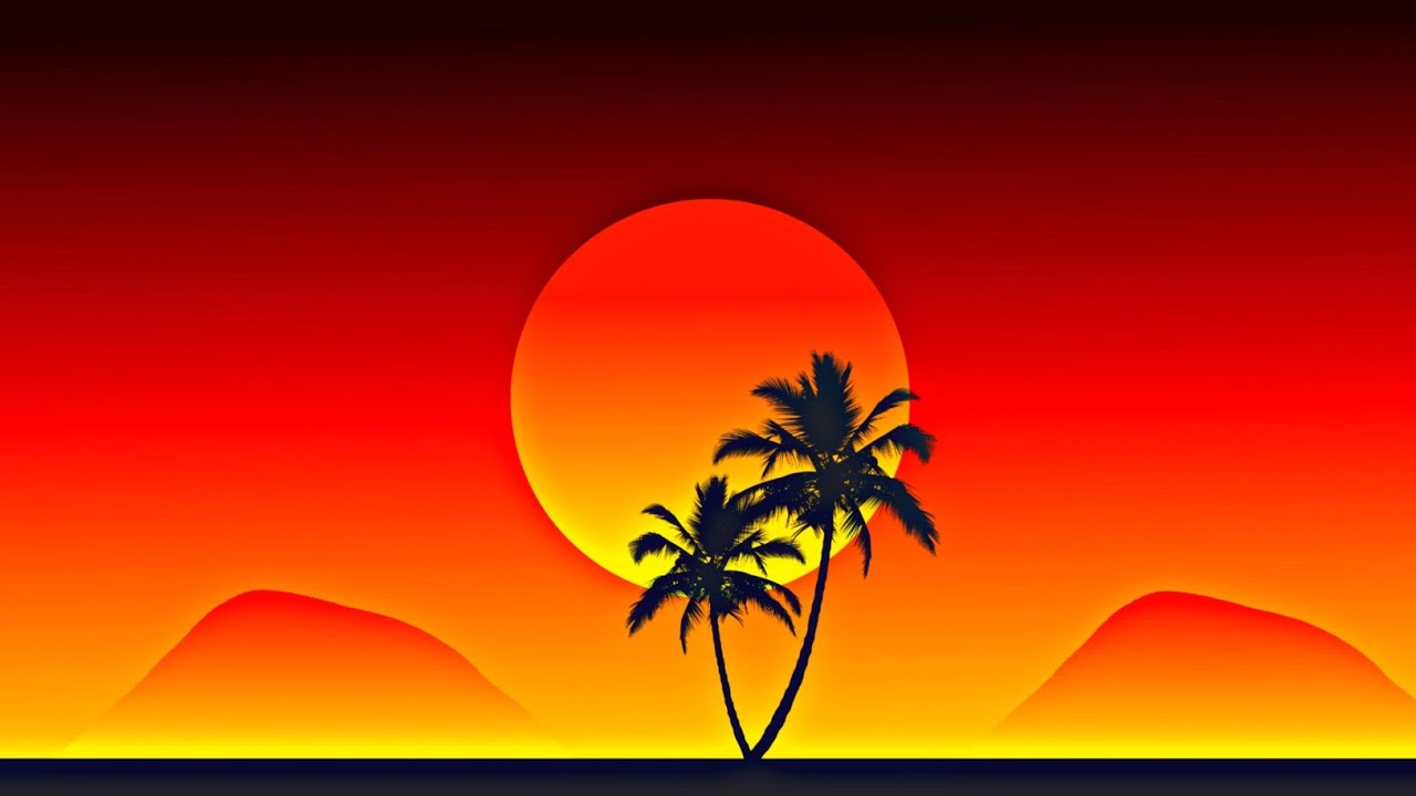 Sunset Background Palm Tree Vectors Clipart Illustrations
