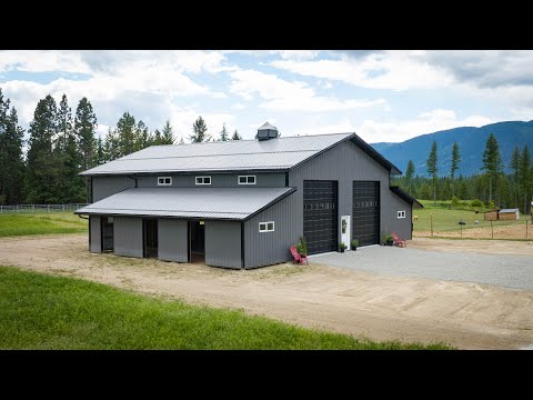Pole Barn 40x64 w/12' lentos. Drone flyby and a some Timelapse of the build.