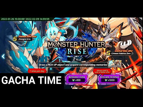 Gacha Summoning Crimson Valstrax Zero & Zinogre Iris Monster Hunter Rise 「 Mega Man X Dive 」