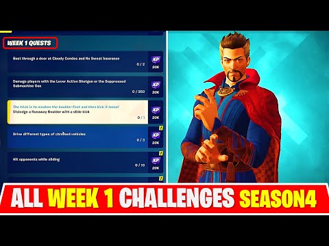 All Week 1 Challenges Guide - Fortnite Chapter 3 Season 4 , Slide Kick, & Drive Chromed Vehicles