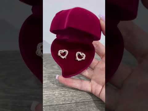 Подарок девушке серьги "Переплетение двух сердец" медзолото 18К с цирконами в бархатной коробочке - фото 1 - id-p1064340704