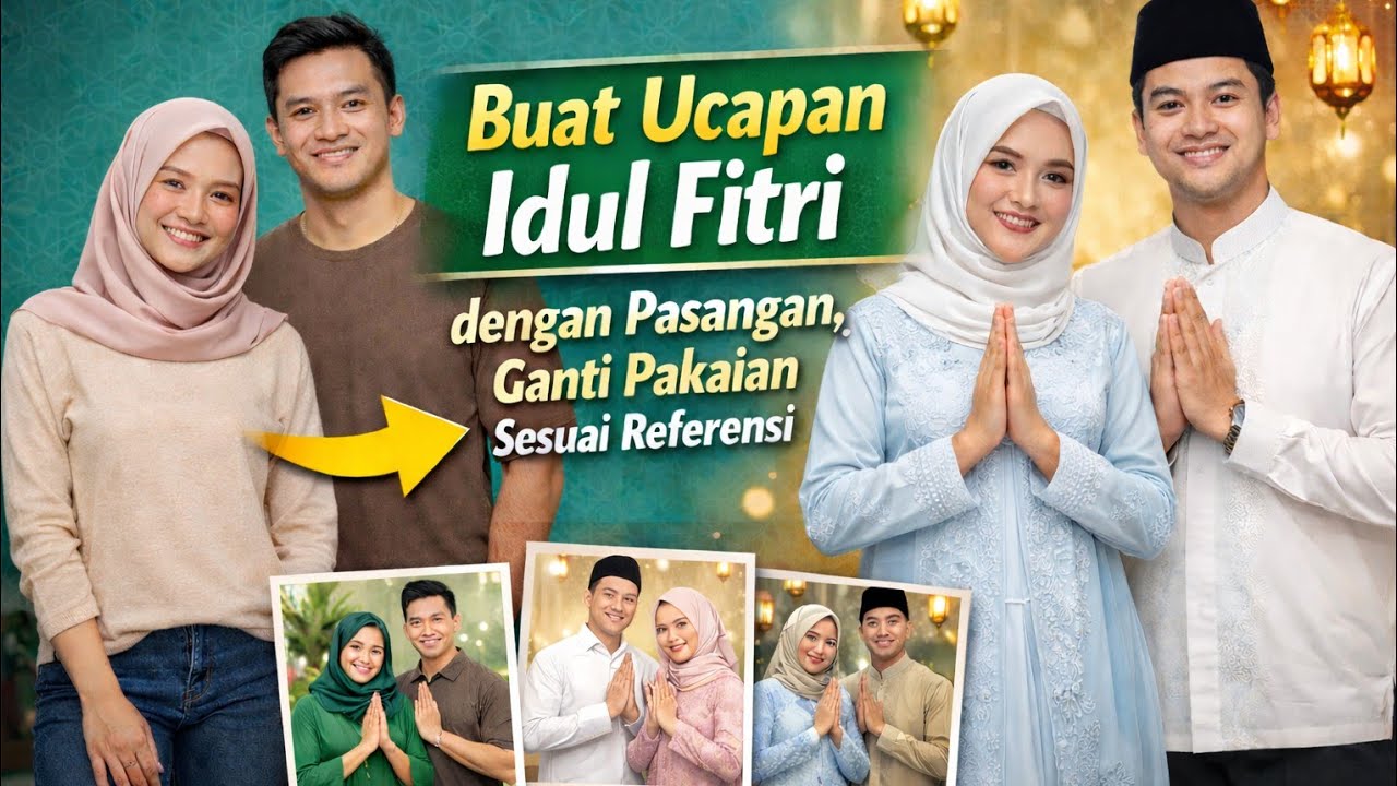 Cara Membuat Foto Ucapan Idul Fitri Pasangan dengan Pakaian Sesuai Referensi