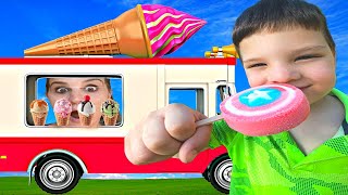 Download the video "CALEB VISITS A ICE CREAM TRUCK! HELPING MOM PRETEND PLAY STORY"