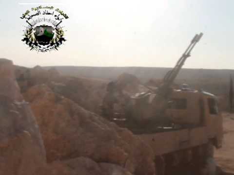 التصدي للطيران الحربي على جبهة خناصر في ريف حلب برشاش 23 من قبل الفرقة 77