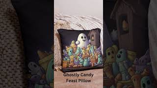 Halloween Throw Pillow Ghostly Candy Feast Decorative Cushion #halloween #throwpillow #halloween2023 by The Johno Show