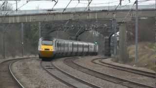 preview picture of video 'Sandy revisited (6 years later) - HSTs at speed'