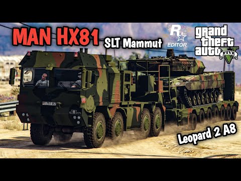 GTA V MAN HX81 SLT Mammut Carrying a Leopard 2 A8 Tank Mod Movie By Rockstar Editor Gameplay