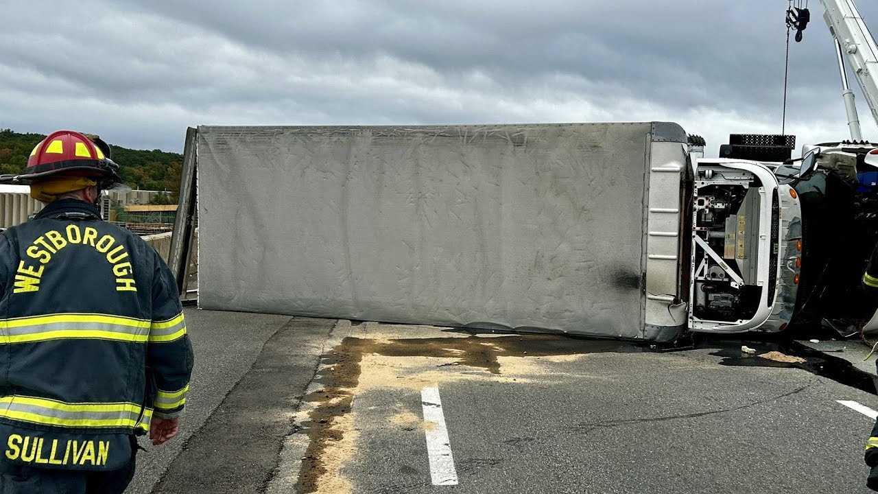 Mass Pike closed in Westborough after rollover crash
