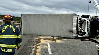 Mass Pike closed in Westborough after rollover crash
