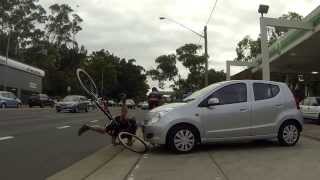 preview picture of video 'Car hit bike - BP Lane Cove - on cycleway - Jan 9th 2014'