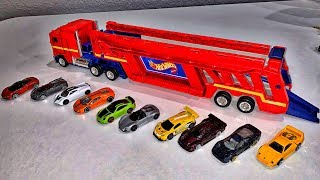 Hot Wheels | Semi Truck Trailer Auto Transporter Car Hauler Carrying Case Red | Supercars #hotwheels