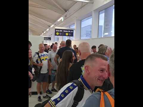 LEEDS UNITED FANS in Birmingham airport en route to Stockholm #leedsunited lufc