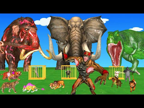 20 Giant Mammoth Elephant Cow vs Zombie Tiger T-Rex Wolf vs Buffalo Cow Baby Saved By Woolly Mammoth
