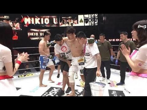 【衝撃映像】たった2発で左ヒザ“ぐにゃり”‼ 極真王者・上田幹雄のインローが炸裂【RIZIN男祭り】🔥🥋💥