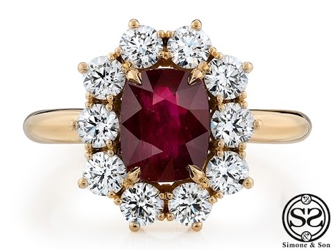 Custom Vintage Style Ruby Halo Engagement Ring