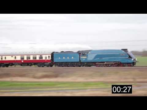 LNER A4 Class 4-6-2 Bittern at 90 mph on the East Coast Mainline - The Capital Streak