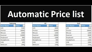 How to Create Automatic Price list in Excel