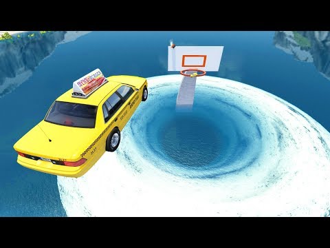 BeamNG drive - Giant Basketball Hoop Water Vortex High Speed Jump Crashes