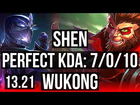 SHEN vs WUKONG (TOP) | 7/0/10, 2.7M mastery, 1600+ games, Godlike | KR Master | 13.21