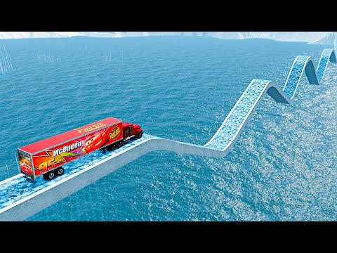 Impossible ICE Wave Bridge Crossing Cars Vs Deep Water - BeamNG.Drive