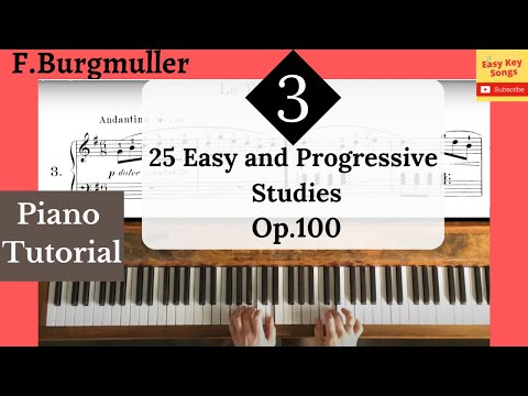 Burgmuller "La Pastorale" Op.100 No.3- "25 Easy and Progressive Studies" Piano Tutorial, Videoscore