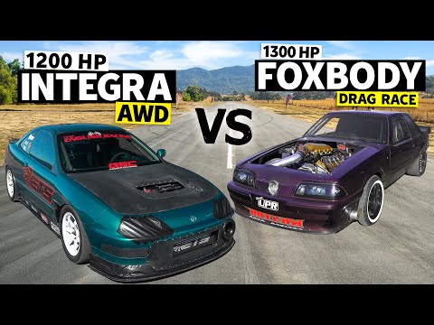 1400hp AWD Integra vs 1200hp LS-Swapped Mustang Drag Race