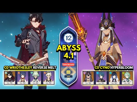 C0 Wriothesley Melt & C0 Cyno Hyperbloom | Spiral Abyss 4.1 Floor 12 9 Stars | Genshin Impact 4.1
