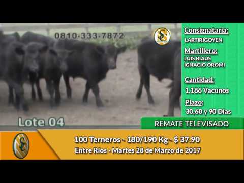 28-03-17 -  Ventas del Remate Televisado de Lartirigoyen - Entre Ríos