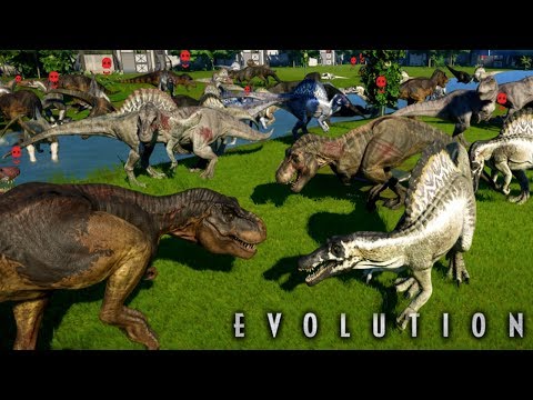 50 T-REX vs 50 SPINOSAURUS! Dinosaur Battle Royale! (Jurassic World Evolutions Gameplay)