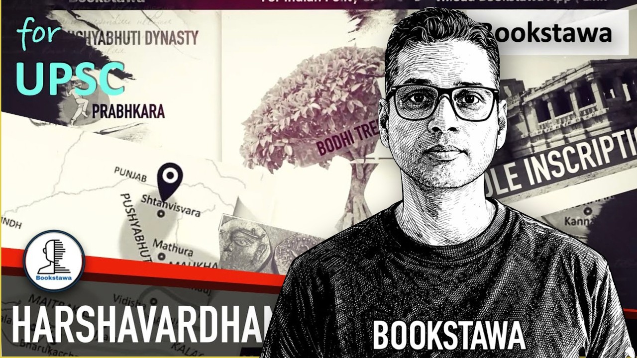 Educational overview video explaining Harsha's rise and political activities in 7th century India