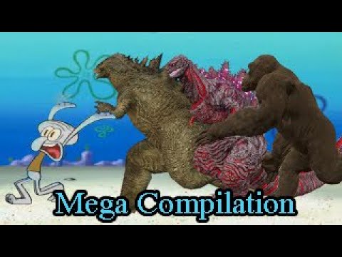 Squidward runs away from Godzilla Mega Compilation